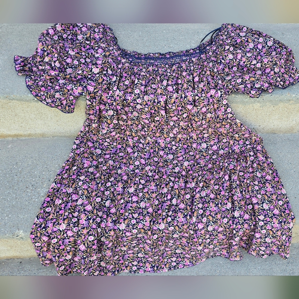 Old Navy Purple and Pink Puff Sleeve Sundress